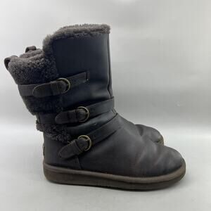 UGG Becket Boots Women Size 7 Brown Shearling Buckle Mid Calf Winter Strap Shoes